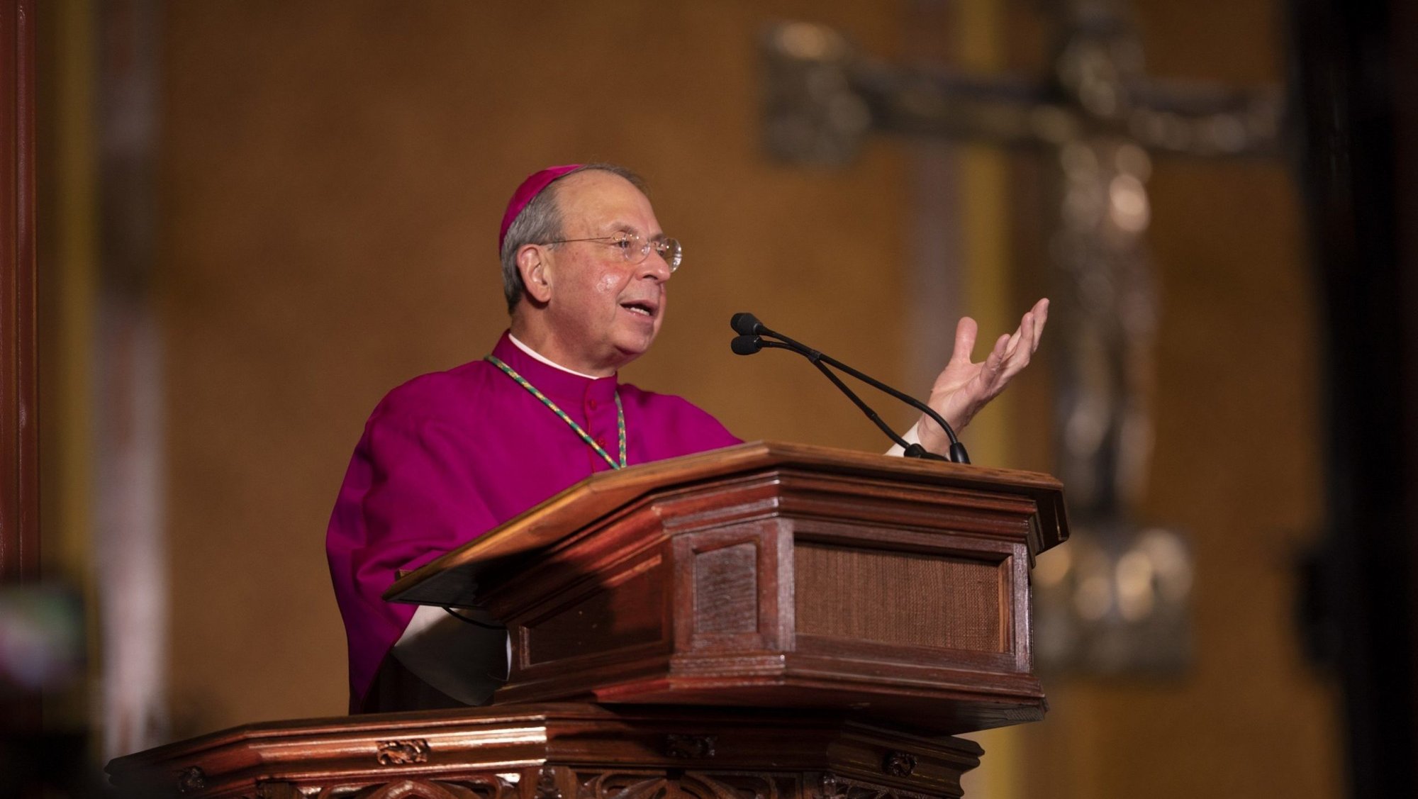 Baltimore Archbishop William E. Lori speaks during a prayer vigil at St. Mary's Church in New Haven, Conn., Oct. 30, 2020, the eve of the beatification of Blessed Michael McGivney, founder of the Knights of Columbus. In a Feb. 9, 2026, pastoral letter, Archbishop Lori urged Catholics to approach public life with synodal listening and civic virtue, drawing on Blessed Michael McGivney's example of serving immigrant families. (OSV News photo/courtesy Knights of Columbus)
