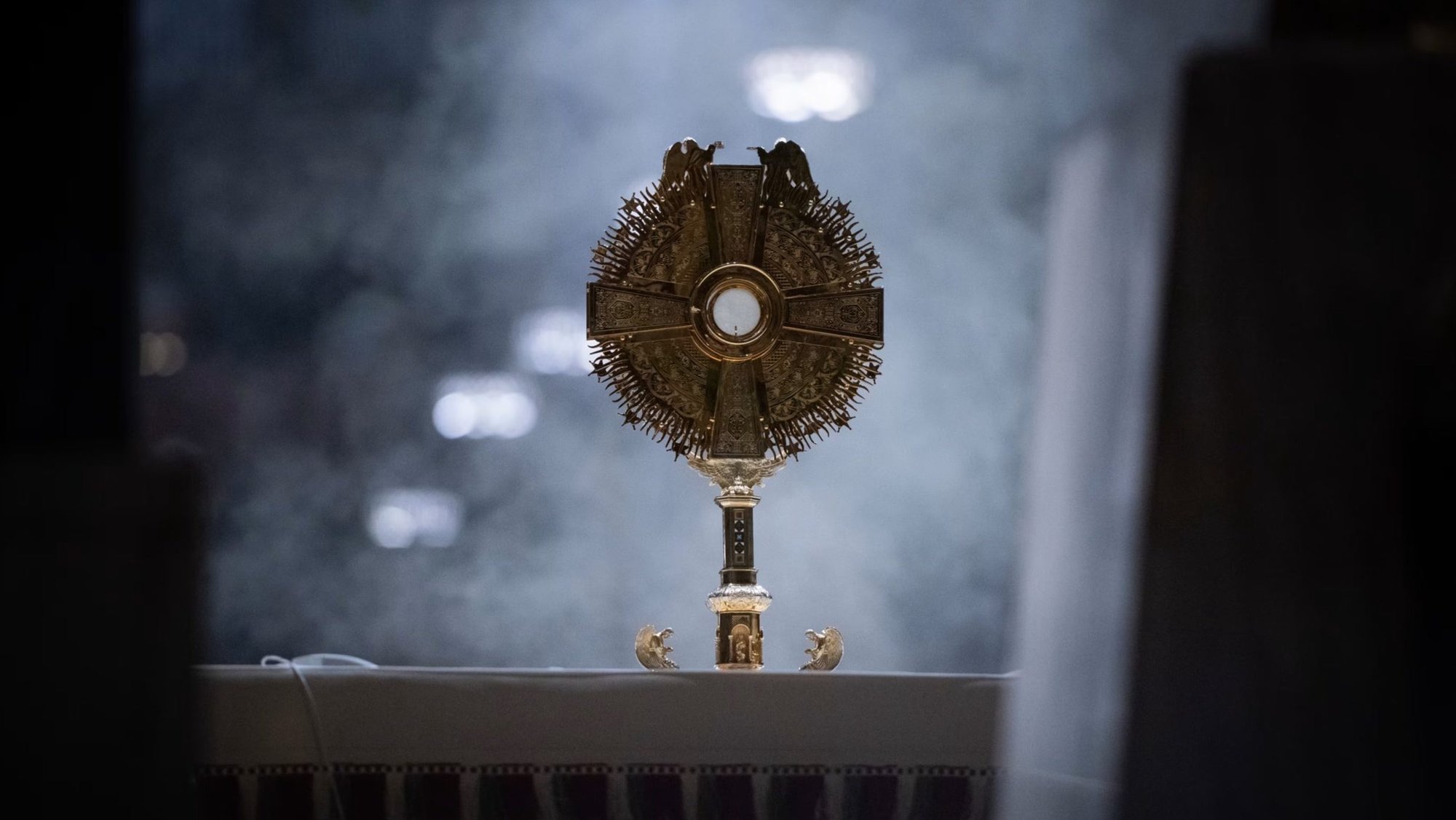 The Eucharist is displayed in a monstrance in St. Patrick’s Cathedral in New York City before a Eucharistic procession on Oct. 15, 2024. (Jeffrey Bruno via EWTN)