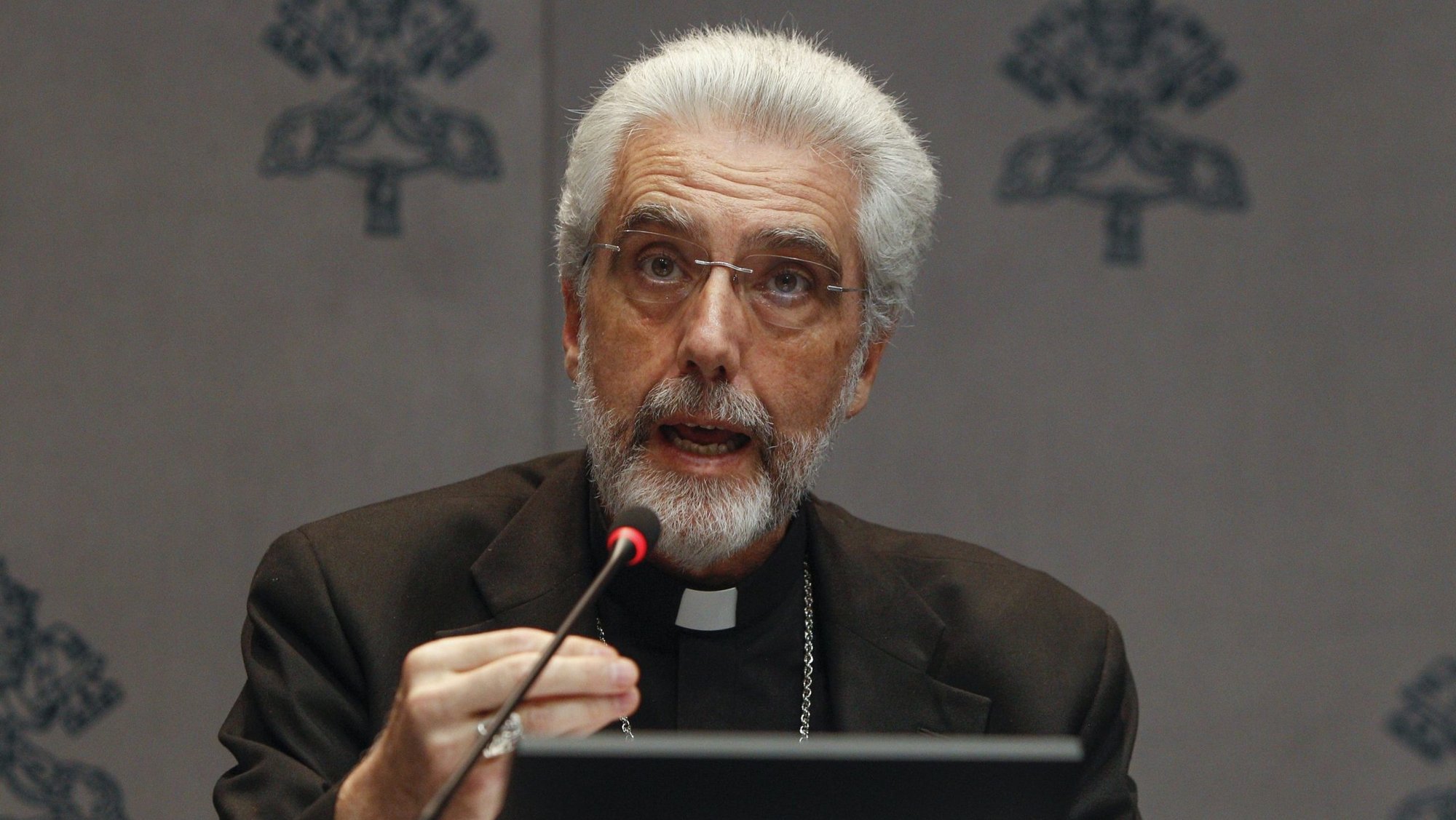 Bishop Luis Marín de San Martín, undersecretary of the synod, speaks at a press briefing about the Synod of Bishops at the Vatican Oct. 18, 2024. Pope Leo XIV on March 12, 2026, appointed Bishop Marin as the new prefect of the Dicastery for the Service of Charity, assigning Cardinal Konrad Krajewski to serve as archbishop of his home diocese. With the appointment, the pope made the new prefect an archbishop. (CNS photo/Robert Duncan)