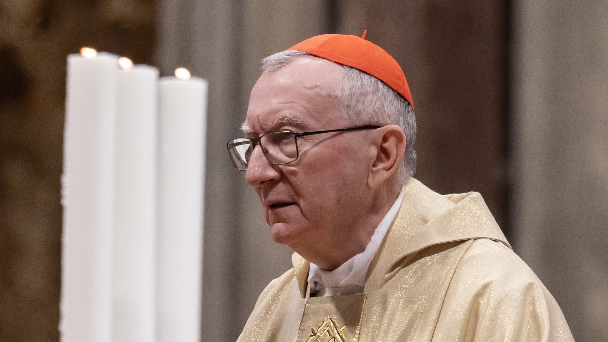 Cardinal Pietro Parolin, Vatican secretary of state, presides over a memorial Mass in St. Peter's Basilica at the Vatican April 2, 2025, marking the 20th anniversary of the death of St. John Paul II. (CNS photo/Pablo Esparza)