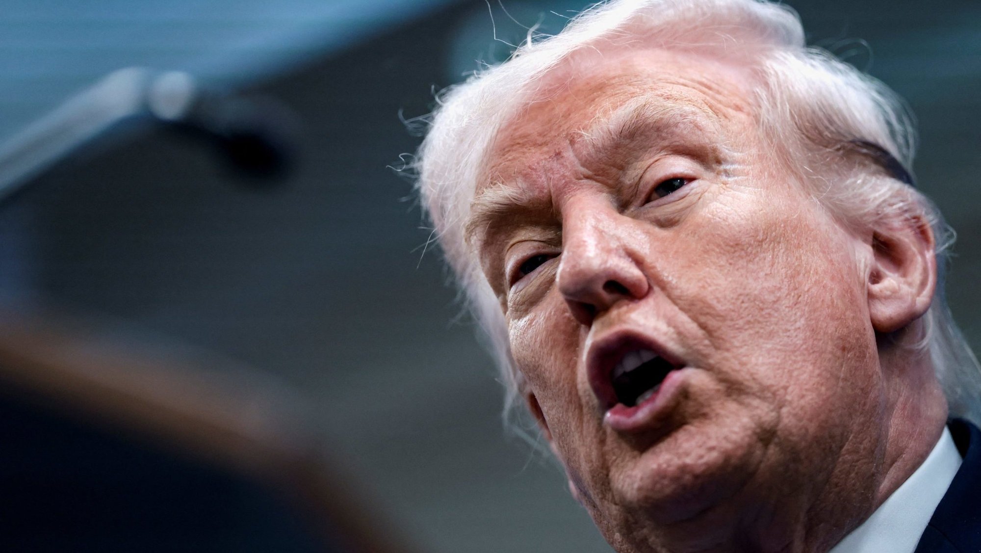 U.S. President Donald Trump speaks during a news conference in the James S. Brady Press Briefing Room at the White House in Washington April 6, 2026. Trump lashed out at Pope Leo XIV on social media and in a verbal interview April 12, calling him "weak on crime" and "terrible for foreign policy," as tensions escalate in the Mideast. (OSV News photo/Evan Vucci, Reuters)