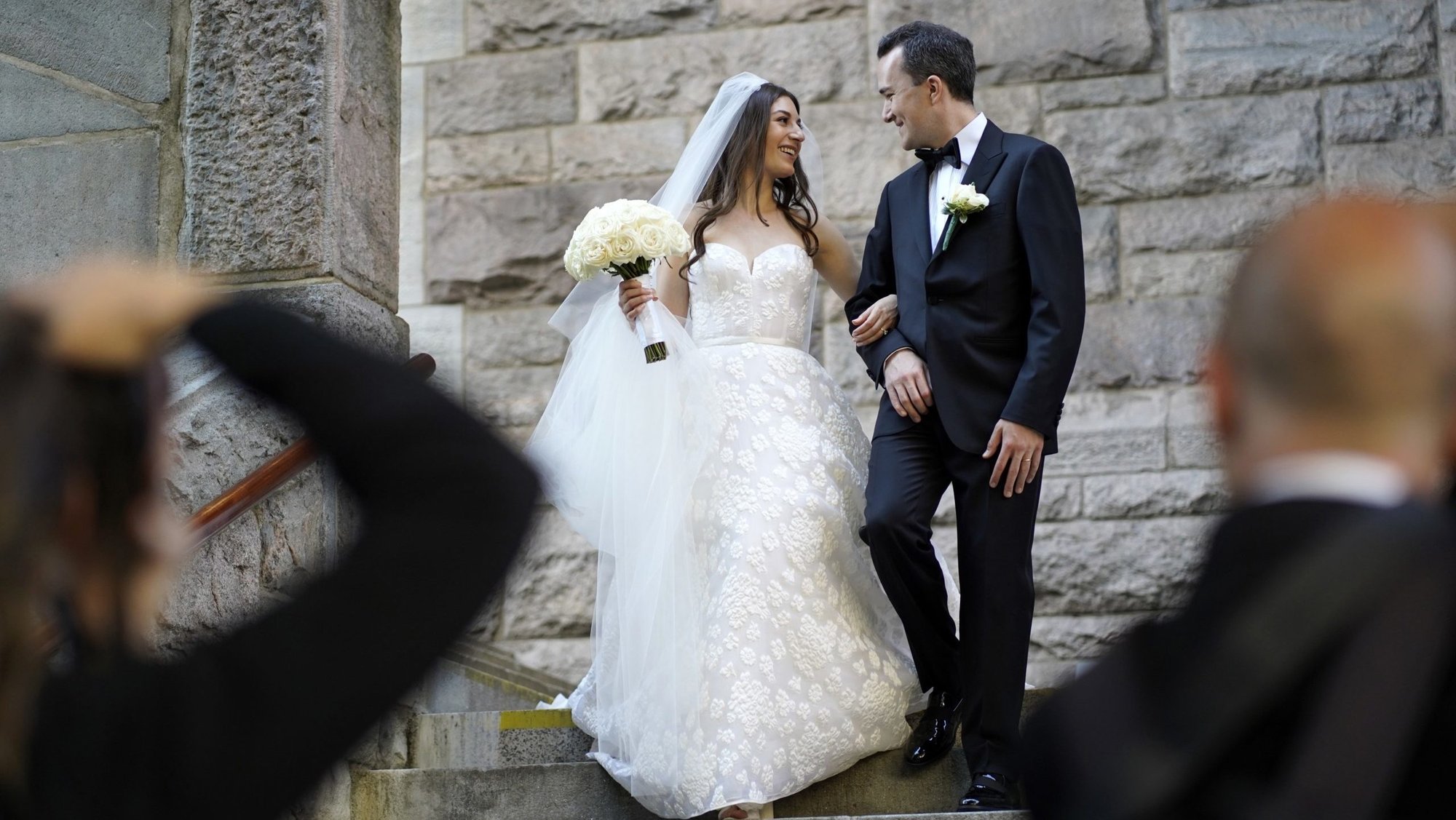 A bride and groom are seen leaving St. Paul the Apostle Church in New York City following their wedding in 2022. (OSV News photo/Gregory A. Shemitz)