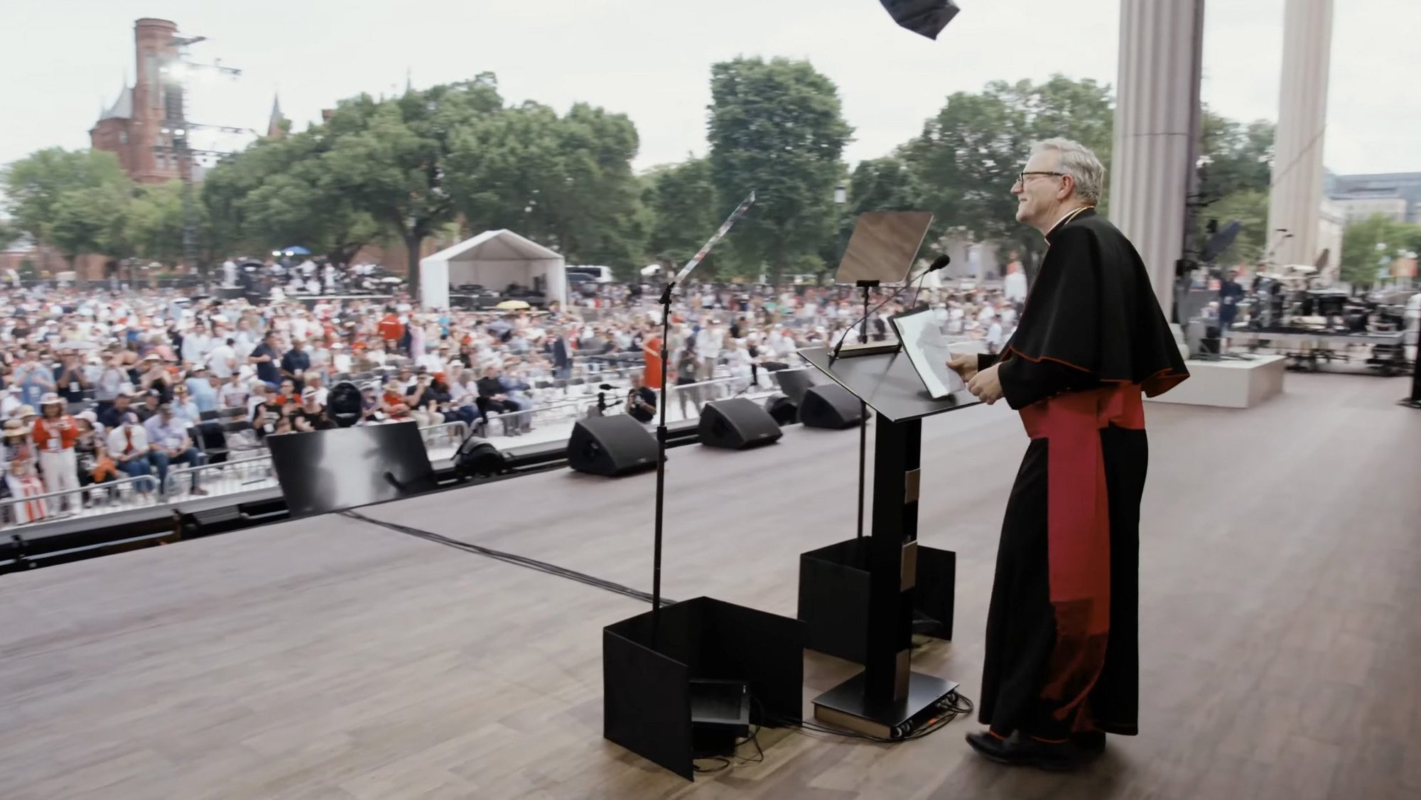Bishop Robert E. Barron of Winona-Rochester, Minnesota, a member of the U.S. Religious Liberty Commission, speaks at the Rededicate 250: A National Jubilee of Prayer, Praise & Thanksgiving event at the National Mall in Washington, May 17, 2026. (OSV News screenshot)
