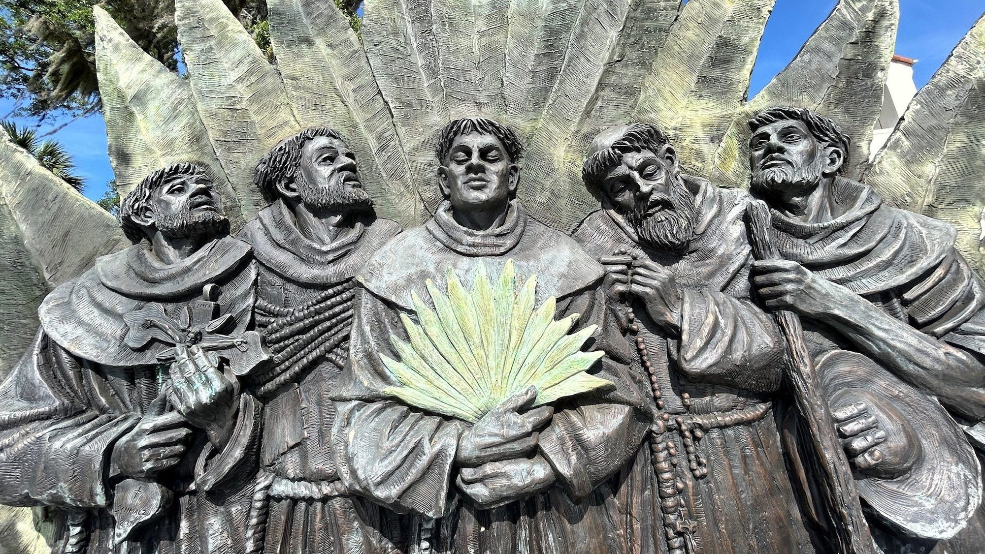 A monument to Pedro de Corpa and Companions, also known as the Georgia Martyrs, stands outside of Nativity of Our Lady Church in Darien, Ga., May 26, 2026. The monument, sculpted by Timothy Schmalz, was blessed in 2021. (OSV News photo/Gretchen R. Crowe)