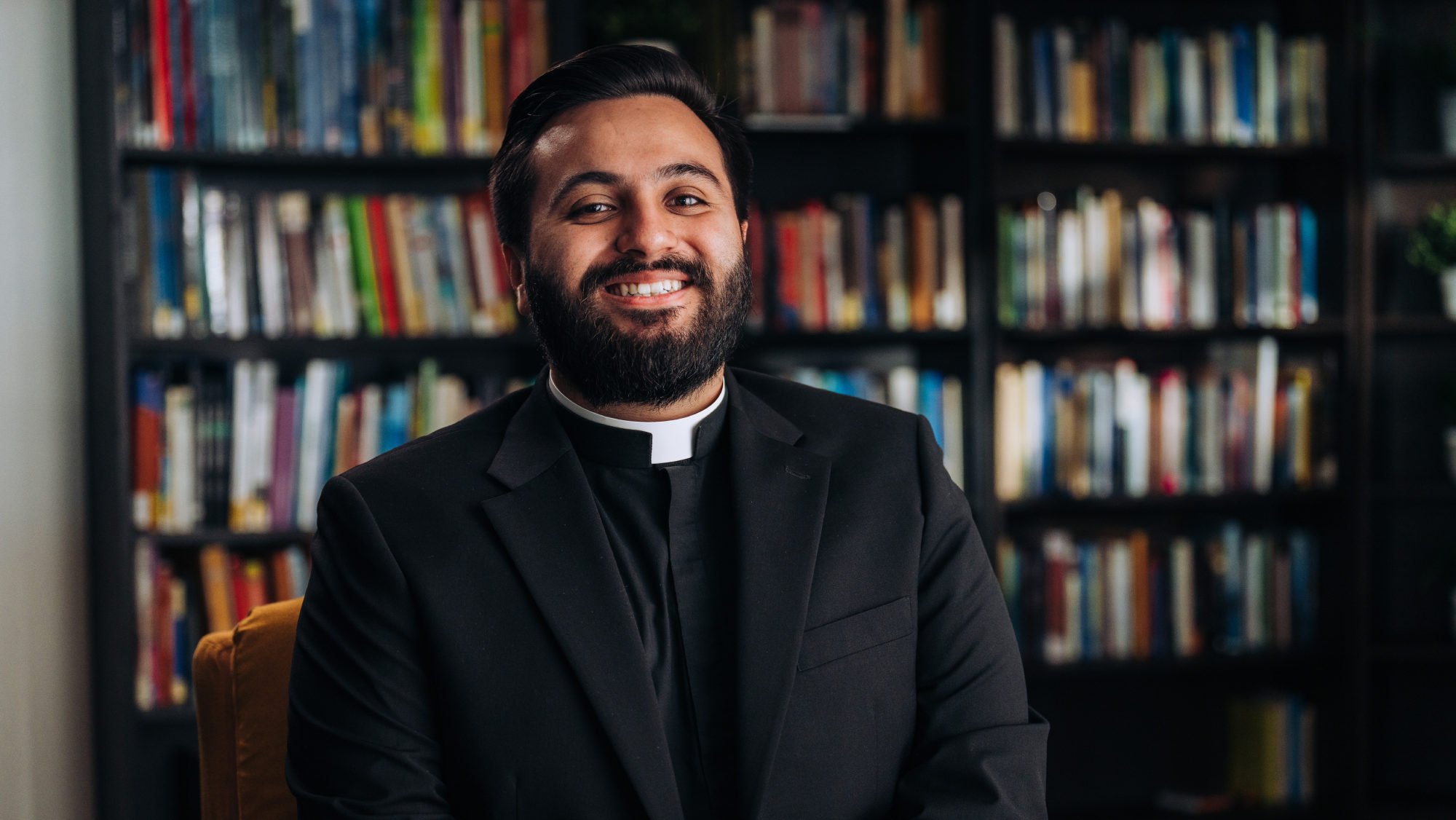David Zamora, a new priest to be ordained on May 30, sits during a video interview on April 20. (Isabel Cacho)