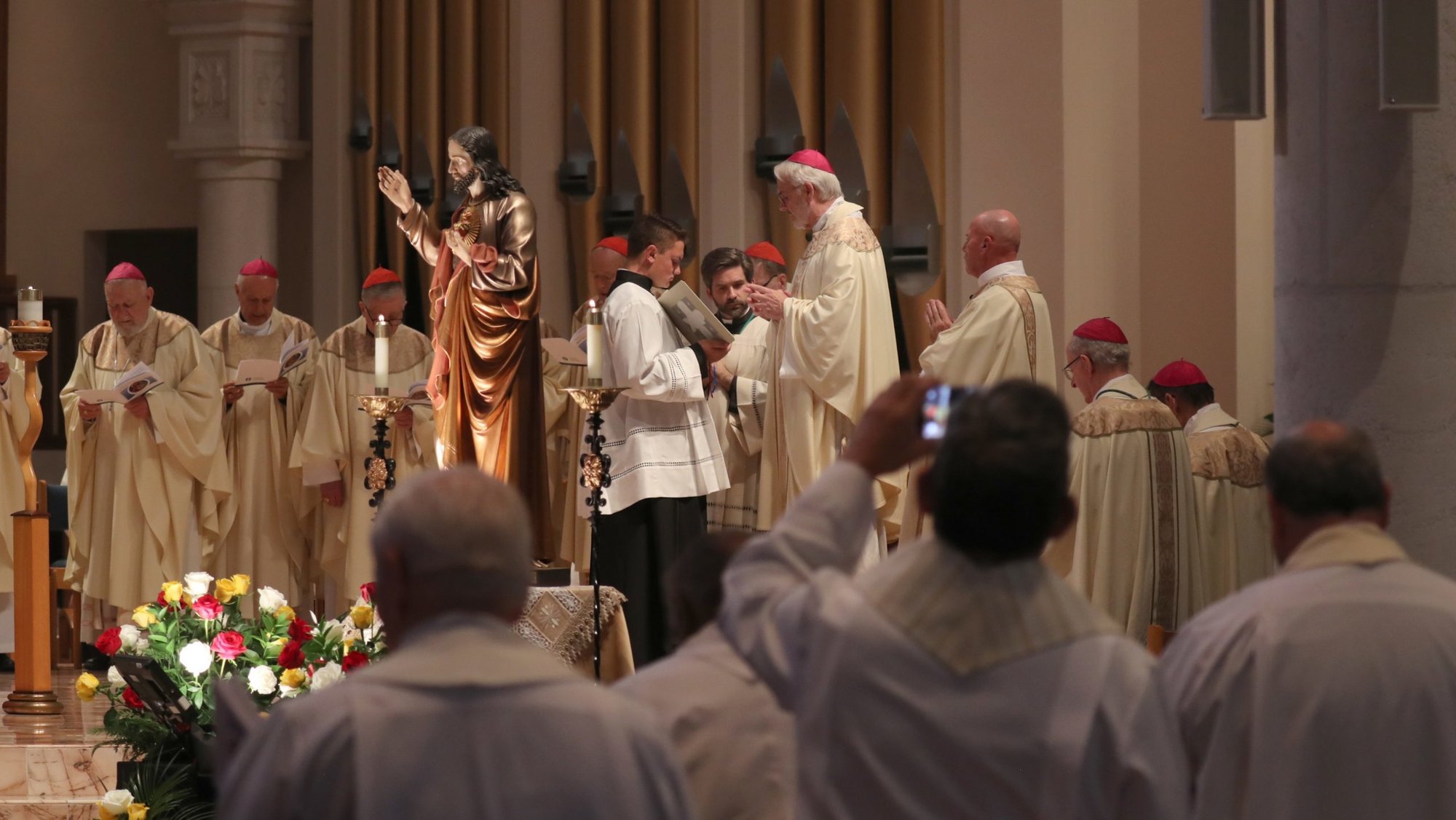 Archbishop Paul S. Coakley of Oklahoma City, president of the U.S. Conference of Catholic Bishops, concelebrates Mass as bishops consecrate the country to the Sacred Heart of Jesus at the Basilica of Mary Queen of the Universe in Orlando, Fla., June 11, 2026, during their spring plenary assembly. On the same day, U.S. President Donald Trump issued a statement praising the U.S. bishops for consecrating U.S. to the Sacred Heart of Jesus. (OSV News photo/Bob Roller)
