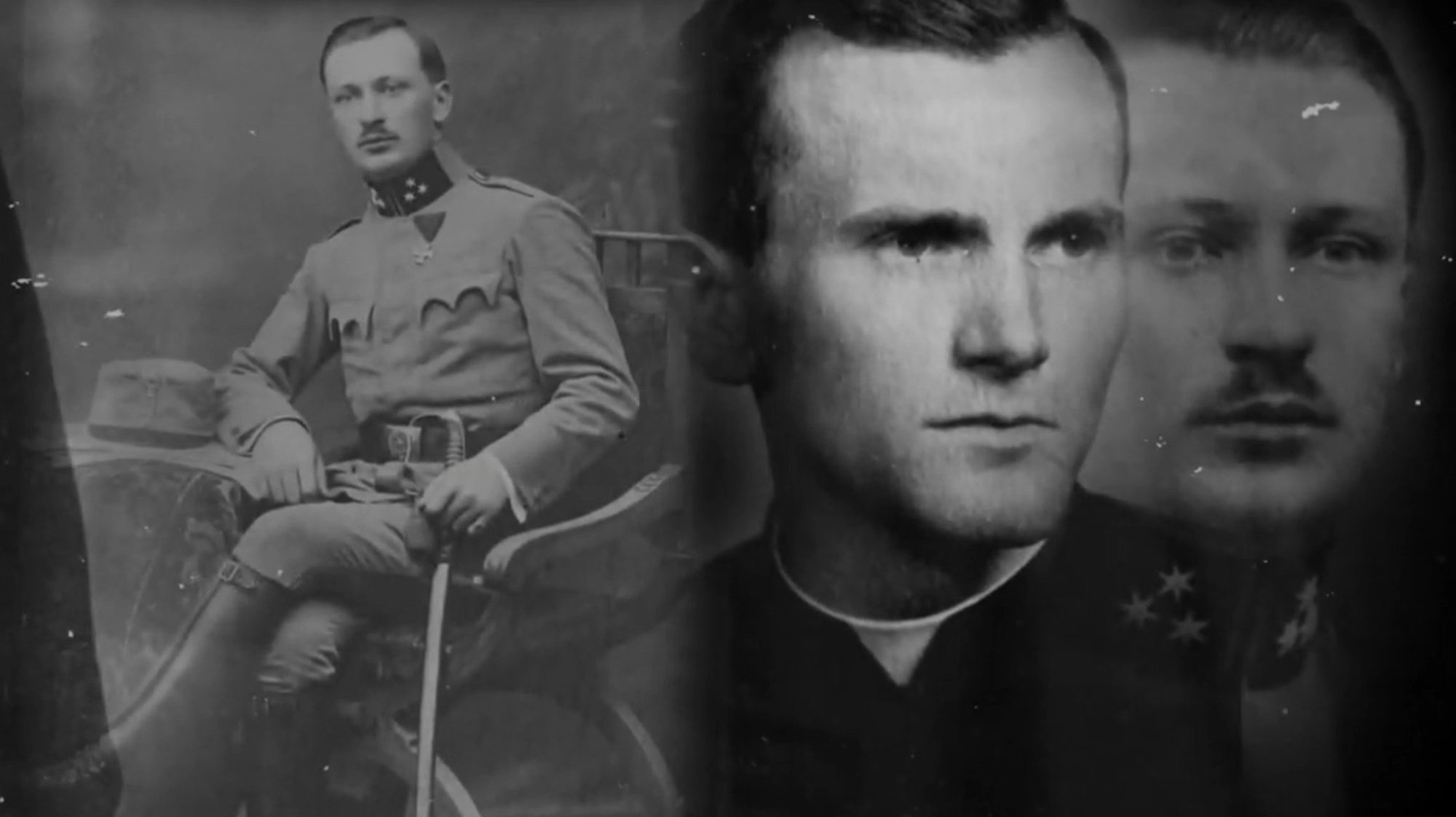 A young Karol Wojtyla -- the future pope, St. John Paul II -- is seen at right in an undated screenshot from the documentary "I Like to Watch the Sunrise." At left is his father, Karol Wojtyla Sr., an army officer who after the death of his wife dedicated his life to his two sons, Karol and Edmund. (OSV News photo/courtesy Pontifical University of John Paul II in Krakow)
