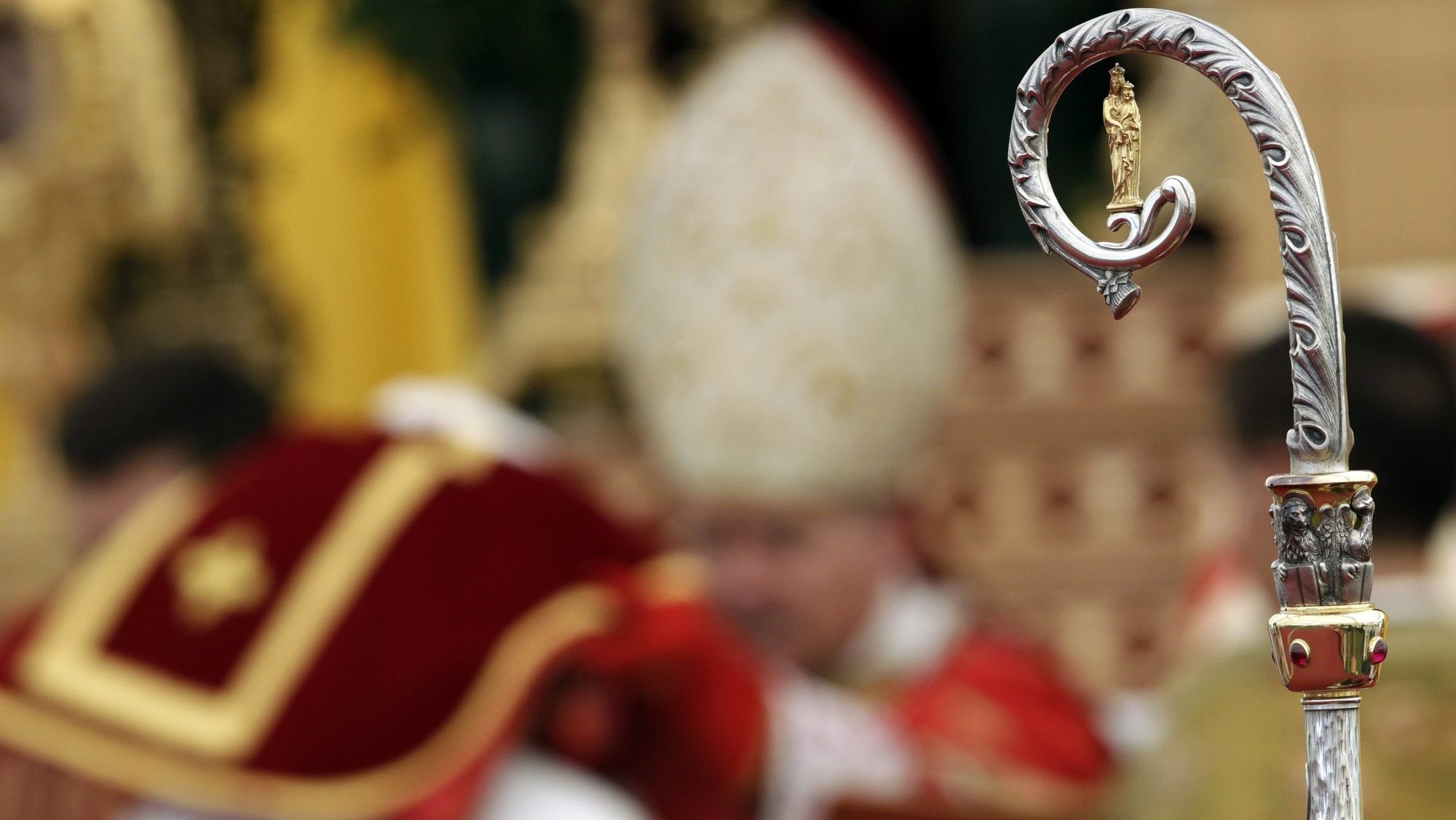 The crozier of Bishop Bernard Fellay, then superior of the traditionalist Society of St. Pius X, is pictured in a file photo of him ordaining a priest during a ceremony in Econe, Switzerland. Despite Pope Leo XIV urging the current head of SSPX, Father Davide Pagliarani, to halt the unauthorized consecration of new bishops, SSPX proceeded with consecrating four bishops July 1, 2026, in a Mass broadcasted live from Econe and attended by hundreds of faithful. (OSV News photo/Denis Balibouse, Reuters)