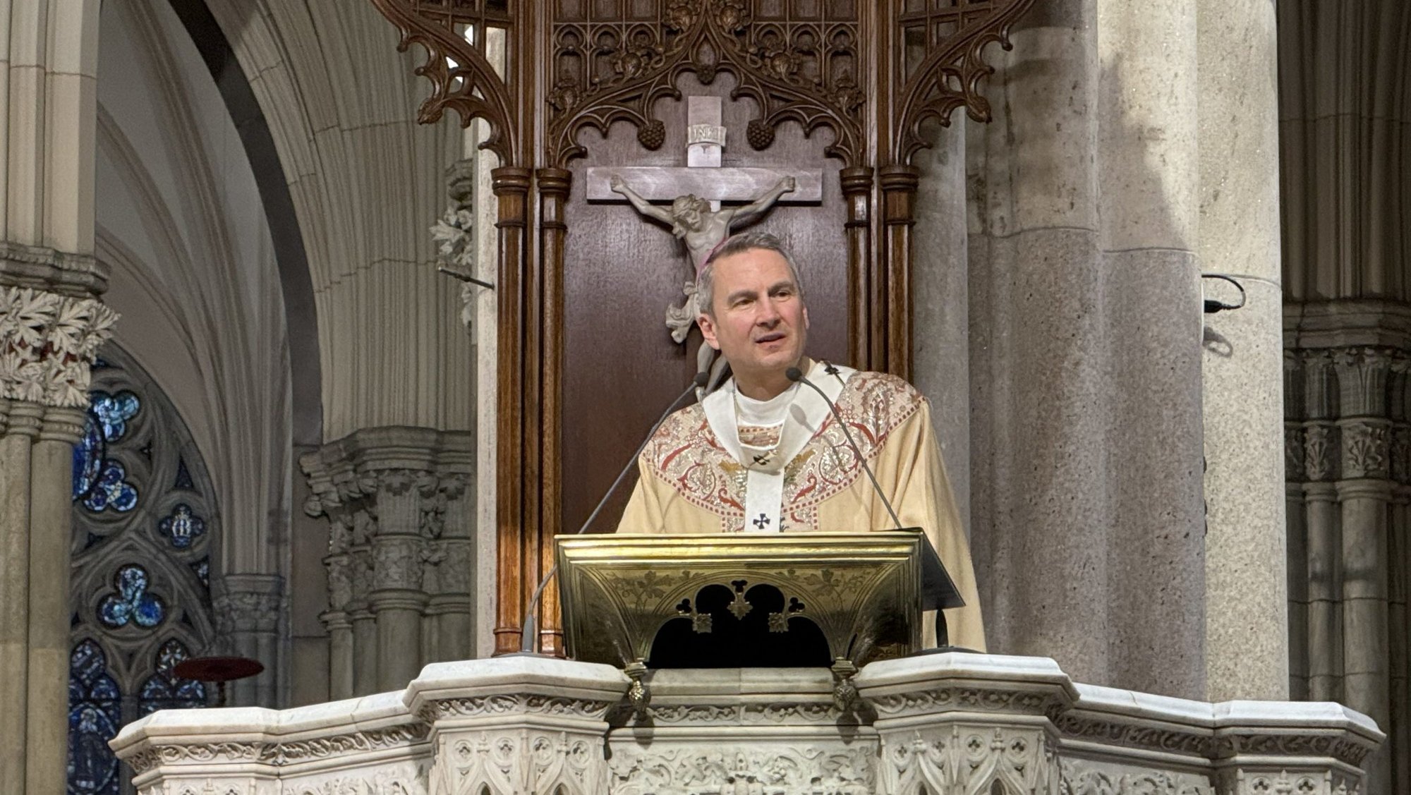 New York Archbishop Ronald A. Hicks delivers his homily during a vigil memorial Mass Sept. 10, 2026, at St. Patrick's Cathedral to honor memory of hundreds of victims of the 9/11 terrorist attacks that 25 years ago brought down the World Trade Center's twin towers. Nearly 3,000 people died in the collapse of New York City's World Trade Center's twin towers, at the Pentagon and in rural Pennsylvania when terrorists hijacked four commercial airplanes to attack the U.S. (OSV News photo/Steven Schwankert, The Good Newsroom)
