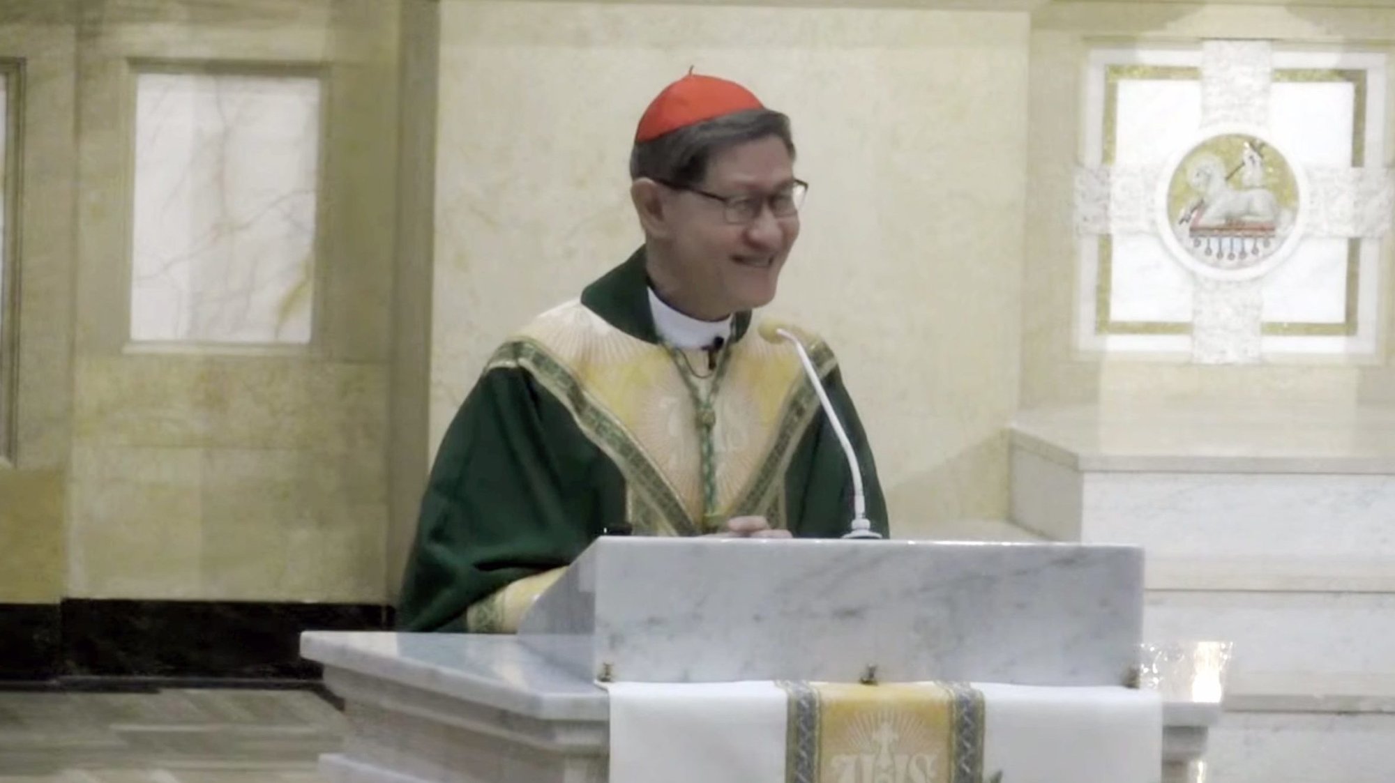 Cardinal Luis Tagle, Pro-Prefect of the Dicastery for Evangelization, delivers a homily during a Mass at the Cathedral of St Mary of the Immaculate Conception in Peoria, Ill., where Archbishop Fulton J. Sheen is buried, on Sept. 22, 2026, two days ahead of Sheen's beatification in St. Louis. (OSV News screenshot/Peoria Diocese YouTube)