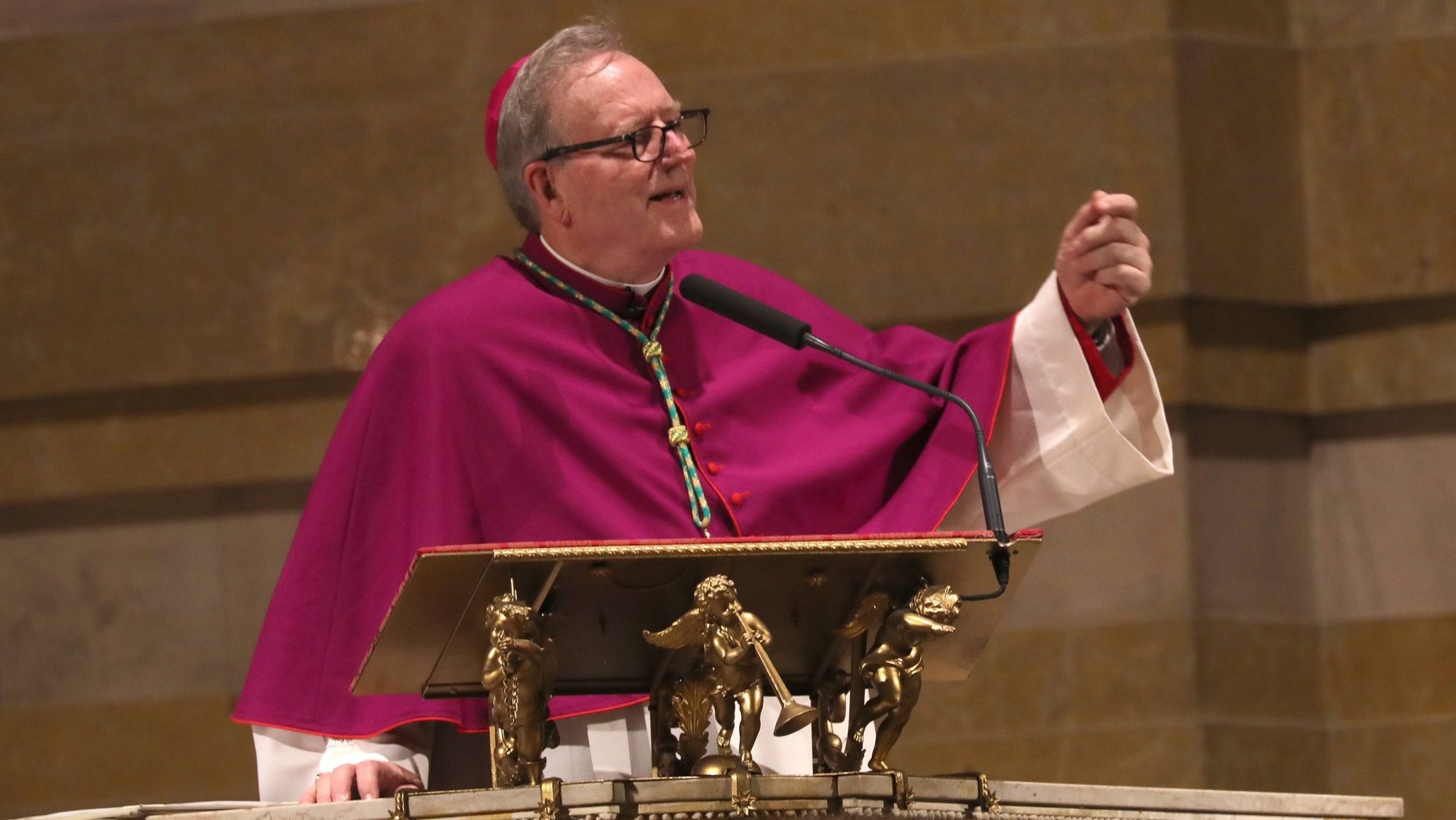 Bishop Robert E. Barron of Winona-Rochester, Minn., delivers the homily during the vespers for Venerable Fulton J. Sheen Sept. 23, 2026, at the Cathedral Basilica of St. Louis, the eve of his beatification. Archbishop Sheen is remembered as one of the most influential and innovative evangelists in American history. (OSV News photo/Bob Roller)
