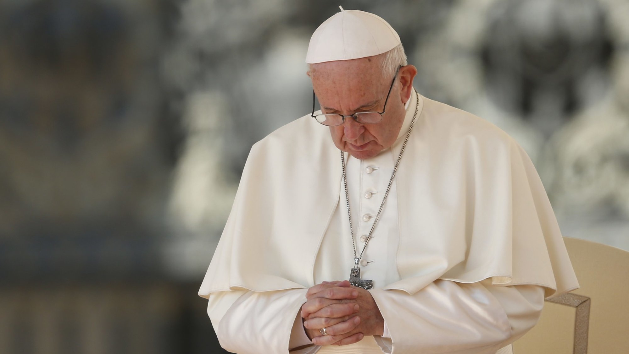 Pope Francis prays during his general audience in St. Peter's Square at the Vatican in this 2018 file photo. (CNS photo/Paul Haring)