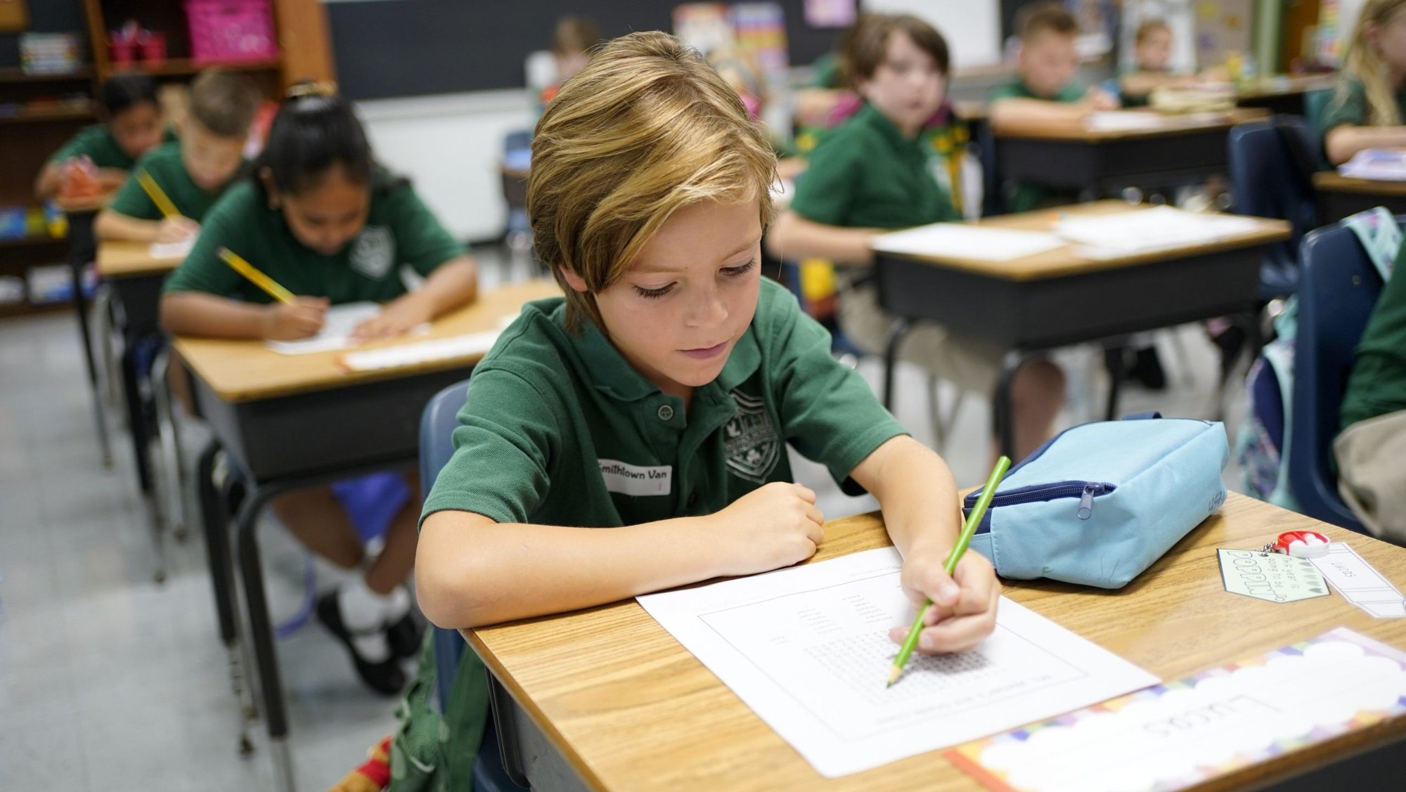 A student works on an assignment on the first day of the 2026-27 academic year at St. Patrick School in Smithtown, N.Y., Sept. 3, 2026. (OSV News photo/Gregory A. Shemitz)