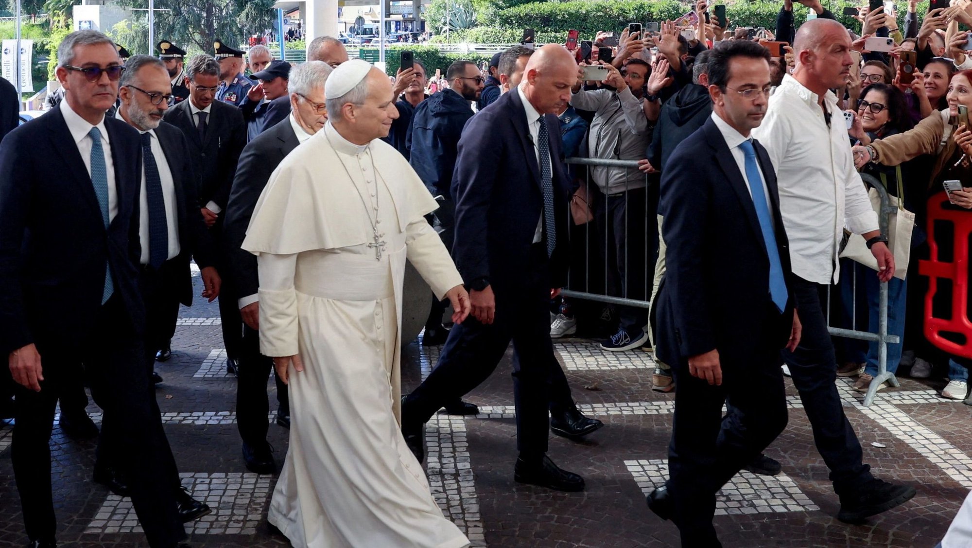 Pope Leo XIV smiles as he arrives at Rome's Gemelli Hospital Oct. 13, 2026, ahead of his surgery that afternoon to remove a lung nodule. (OSV News photo/Ciro De Luca, Reuters)