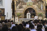 Pope Leo XIV presides over Mass at the Basilica of St. Mary of the Angels in Assisi, Italy.