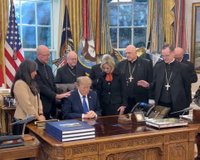 U.S. bishops pray over President Donald Trump in the Oval Office