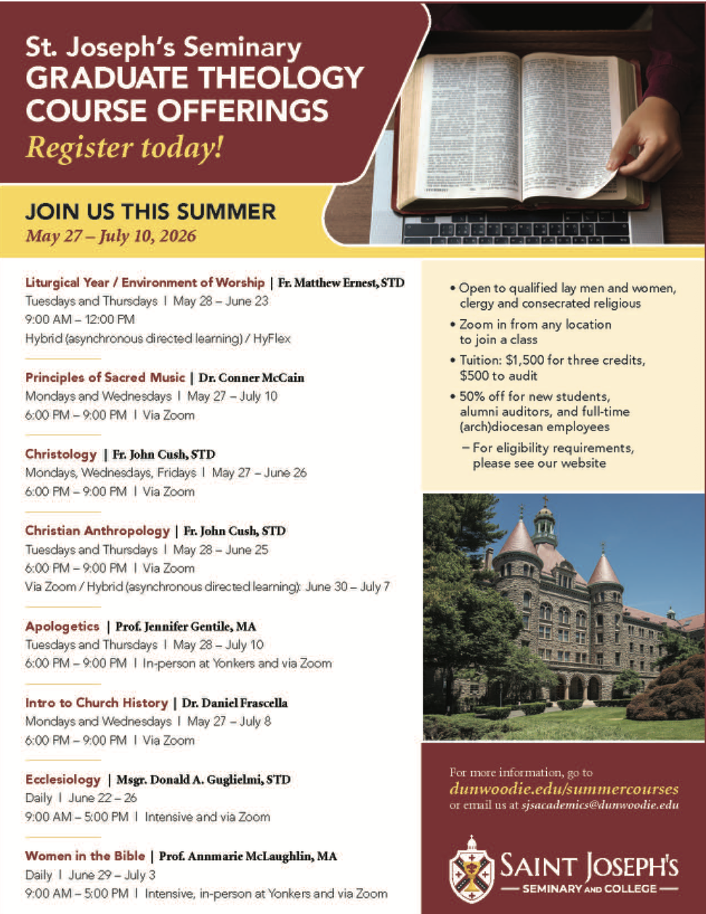 St. Joseph's Seminary: Graduate Theology Course Offerings