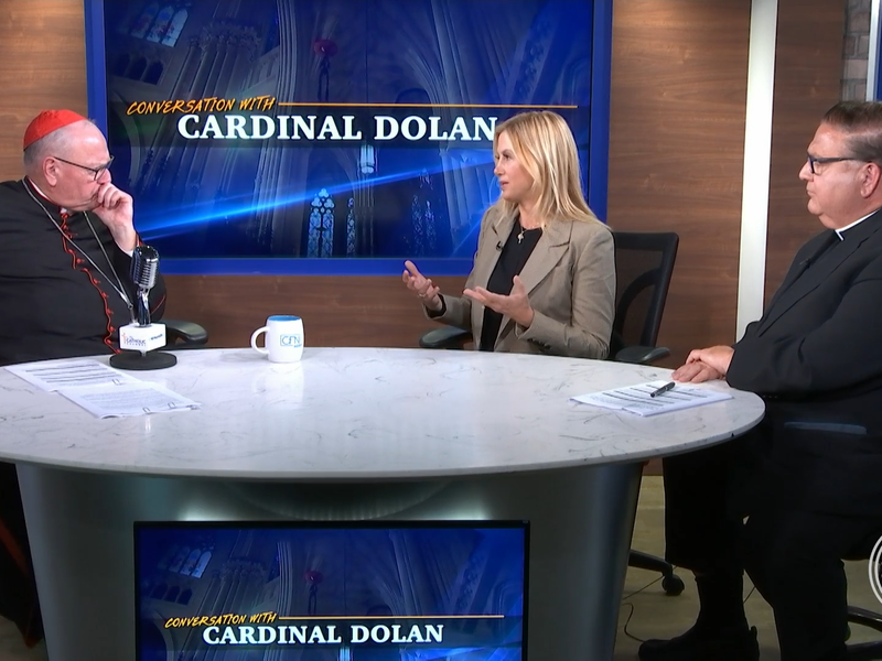 Cardinal Dolan and Mira Sorvino Discuss Plight of Human Trafficking