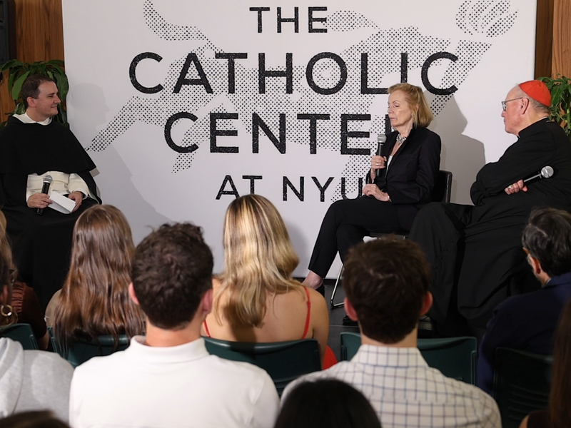 Cardinal Dolan Joined by Peggy Noonan for Evening on Leadership in the Catholic Center at NYU
