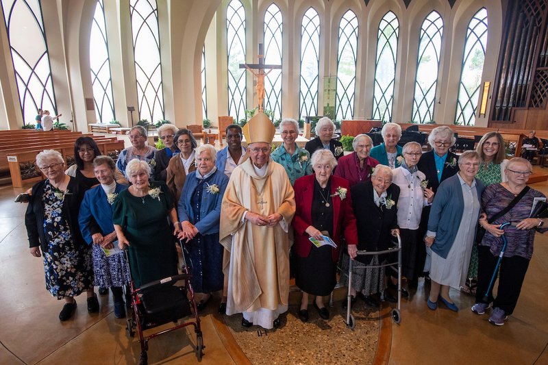 Sisters of the Daughters of Mary & Joseph pose with Archbishop Gomez following their 100th anniversary Mass.