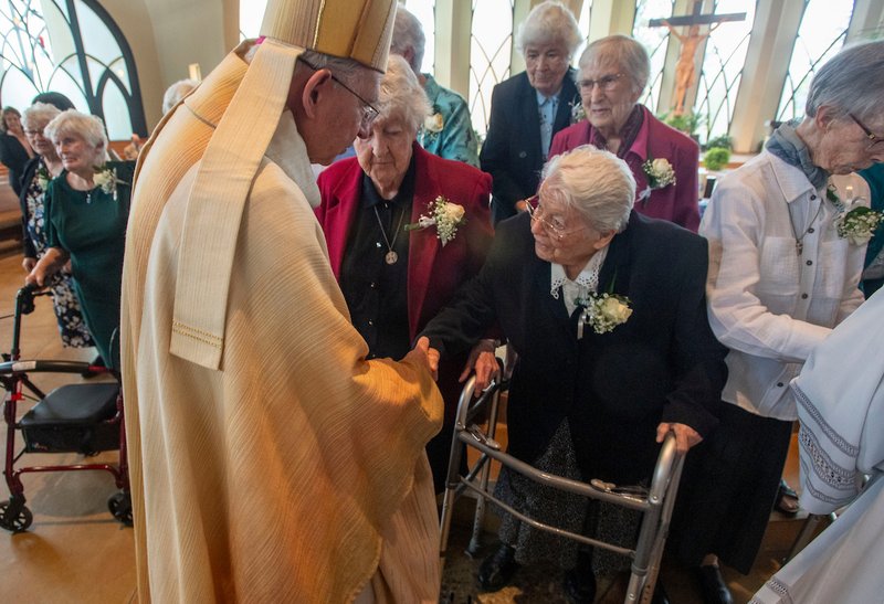 Archbishop Gomez with sisters from the Daughters of Mary & Joseph order at their Oct. 11 anniversary Mass