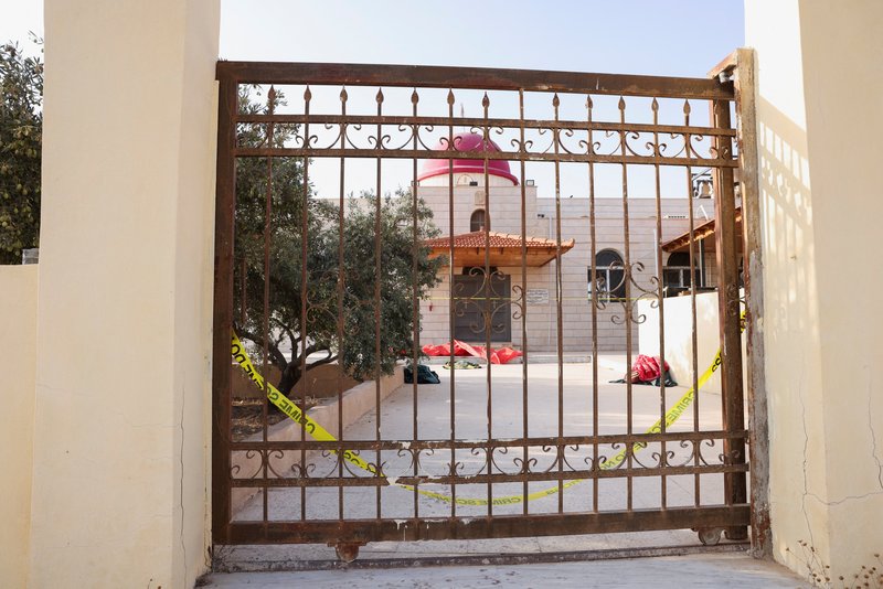 The gate of St. George’s Greek Orthodox Church in the village of Karak, Jordan