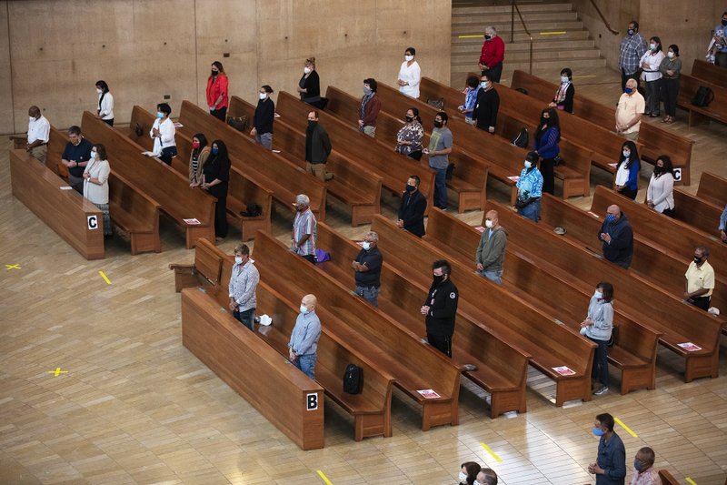 Archbishop José H. Gomez celebrated his first Mass with faithful present at the Cathedral of Our Lady of the Angels June 7. Public Masses throughout the Archdiocese of Los Angeles had been suspended since March 16 amid the COVID-19 pandemic. (Victor Alemán)