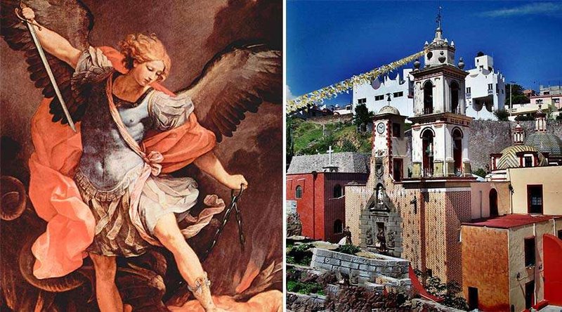 San Miguel Arcángel en pintura de Guido Reni. / Santuario de San Miguel del Milagro. Foto: Mario Guerrero Ledesma - Wikipedia.