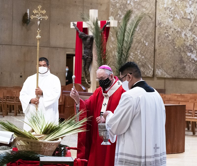 Monseñor José H. Gómez bendice las palmas en la Misa del Domingo de Ramos (Víctor Alemán)