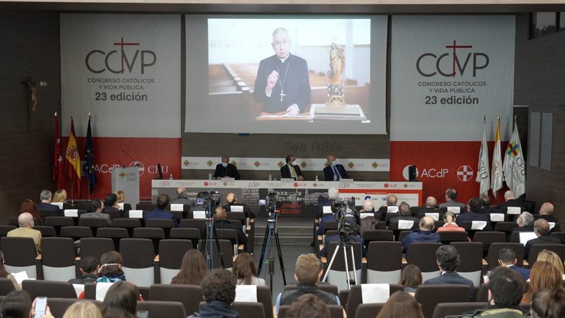 El Arzobispo José H. Gómez habla el jueves 4 de noviembre en un evento previo al 23º Congreso de Católicos y Vida Pública en Madrid, España.