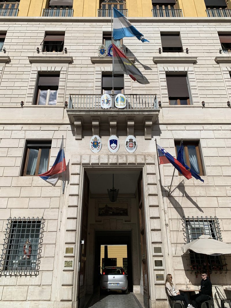 The building housing the Russian Embassy to the Holy See and other embassies is seen on Via della Conciliazione, the main road leading to the Vatican, Feb. 25, 2022. Pope Francis visited the Russian Embassy to the Holy See the same day to express his concern about the war in Ukraine. (CNS photo/Cindy Wooden)
