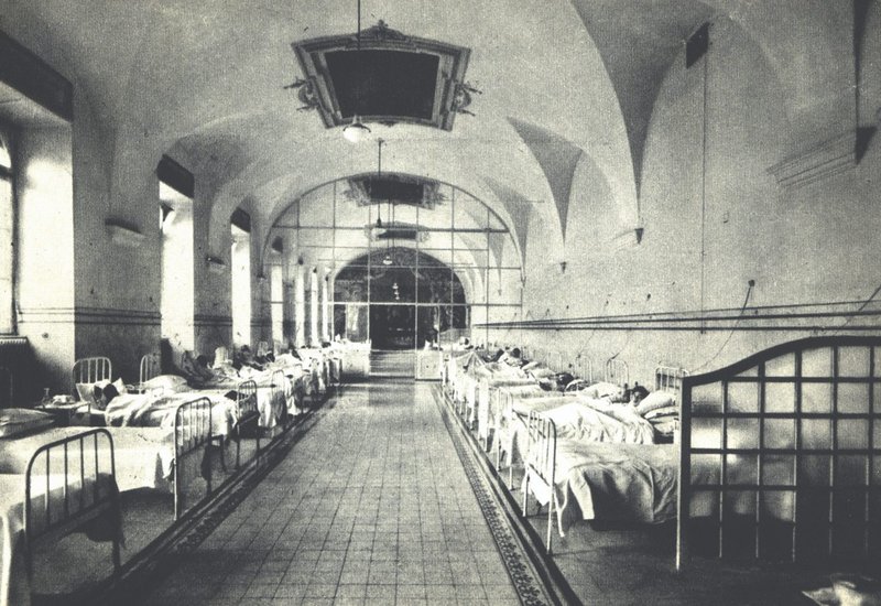 Sala del "Síndrome K" del Hospital Fatebenefratelli, 1944. (SyndromeK.com)