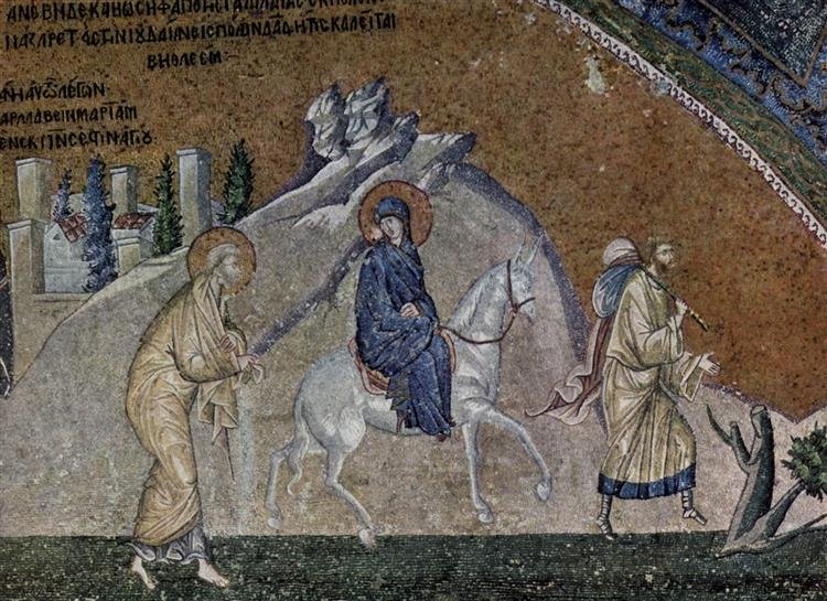Mosaico "Viaje a Belén", Mosaicos bizantinos, 1320. (Wikiart)
