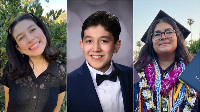 Claudette Villegas, izquierda, David Ceballos, centro, y Marissa Melendez, derecha, son algunos de los mejores graduados de secundaria de toda la Arquidiócesis de Los Ángeles. (Fotos enviadas)
