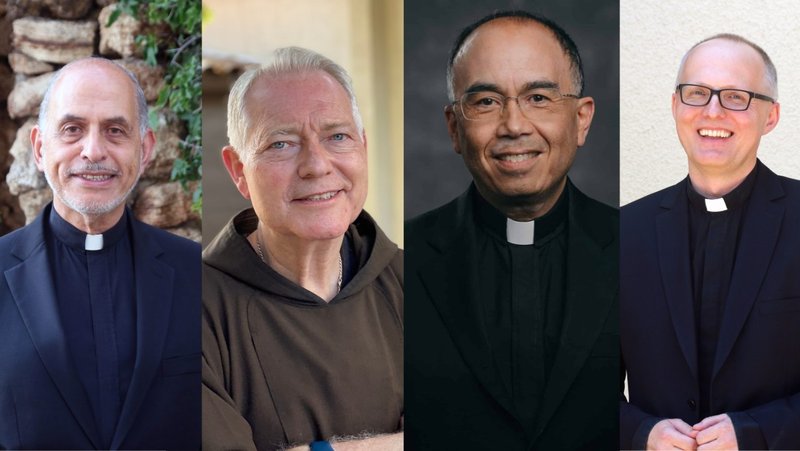 De izquierda a derecha: Los obispos electos Albert Bahhuth, Matthew Elshoff, Brian Nunes y Slawomir Szkredka. (Crédito: Angelus News/Laura Hipke/Arquidiócesis de Los Ángeles)