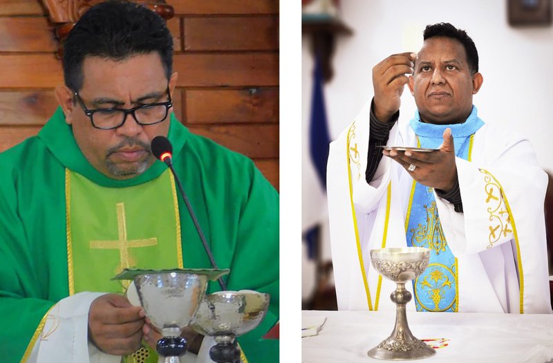 Los padres Iván Centeno, a la izquierda, y Julio Norori aparecen en una fotografía combinada sin fecha. Los sacerdotes nicaragüenses fueron secuestrados el 1 de octubre de 2023 por individuos vestidos de civil, lo que hizo temer que fueran secuestrados por paramilitares. Los eclesiásticos han sido identificados como párrocos de parroquias de la diócesis de Estelí, en la región noroeste de Nicaragua, donde el encarcelado obispo Rolando Álvarez es administrador apostólico. (Foto de OSV News/cortesía de la página de Facebook de la Parroquia Inmaculada Concepción de María y de la Parroquia San Juan Evangelista)