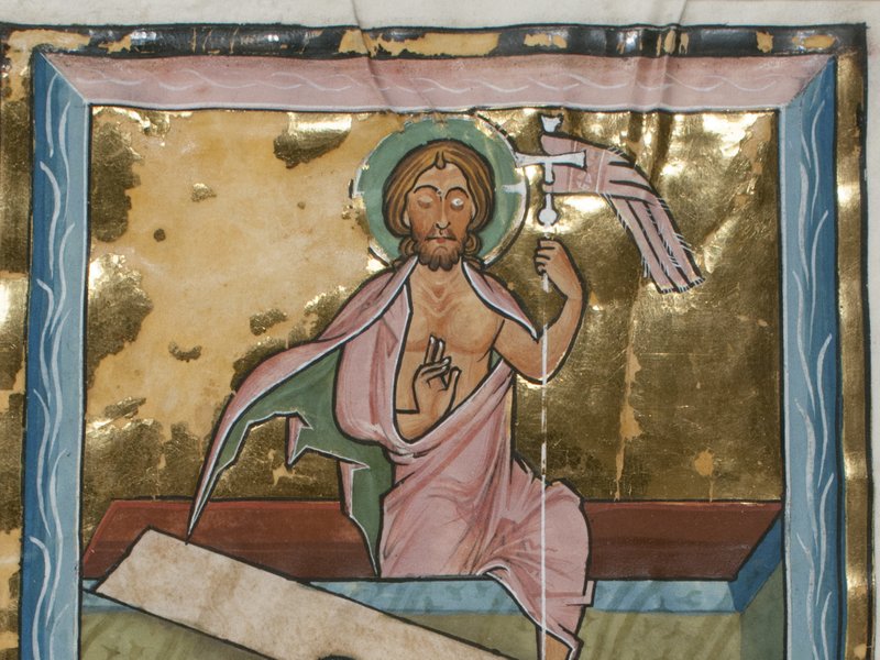 Hoja de manuscrito con la Resurrección, de un salterio, alemán, s. XIII (Museo Metropolitano de Arte)