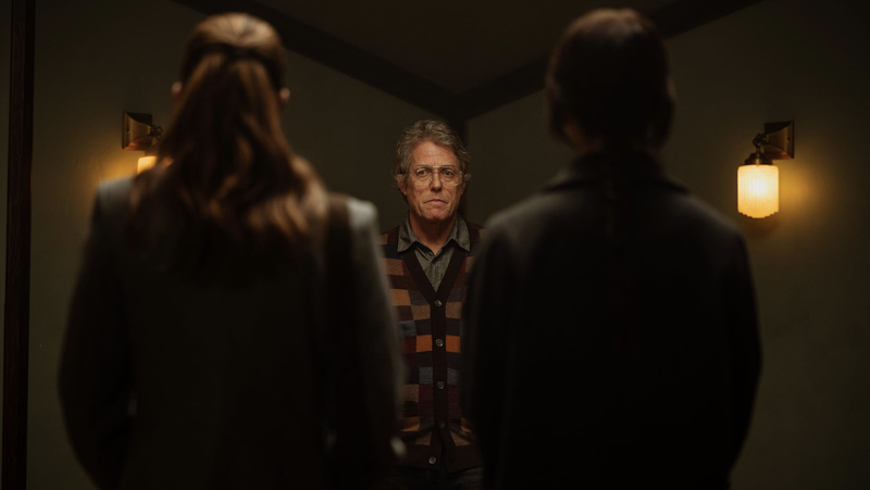 Chloe East, Hugh Grant y Sophie Thatcher en «Hereje». (IMDB)