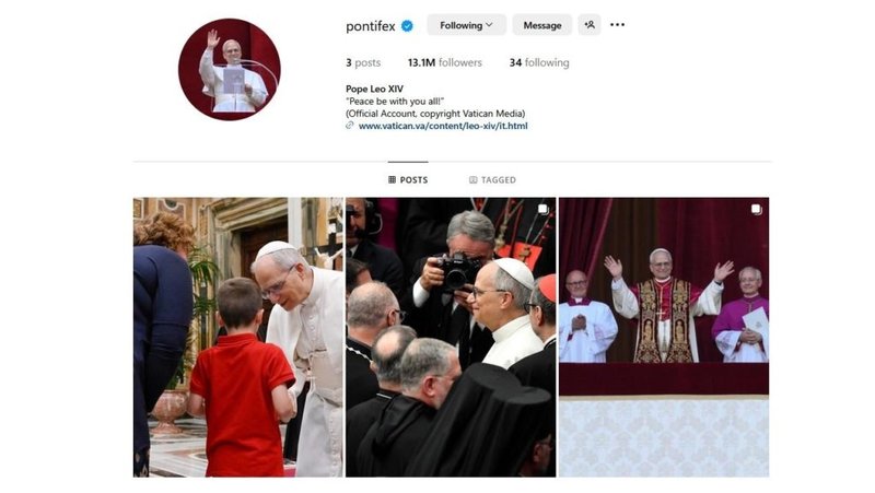 Una captura de pantalla muestra la cuenta @pontifex del Papa León XIV en la plataforma de redes sociales Instagram el 16 de mayo de 2025. (Foto CNS/captura de pantalla, Instagram)