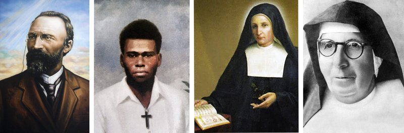 Una combinación de fotos muestra al beato Bartolo Longo, abogado italiano y terciario laico dominico; al beato Peter To Rot, padre casado y catequista laico de Papúa Nueva Guinea; a la beata Vincenza Maria Poloni (nacida Luigia Poloni), religiosa italiana y cofundadora de las Hermanas de la Misericordia de Verona; y a la beata Maria Troncatti, monja salesiana y enfermera que sirvió como misionera en la Amazonía. Son cuatro de las siete personas de diversos orígenes que el Papa León XIV canonizará en el Vaticano el 19 de octubre de 2025. (Foto OSV News/Catholic Press Photo)