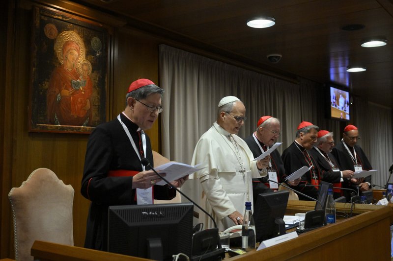 El Papa León XIV celebra un consistorio con cardenales de todo el mundo en el Vaticano el 8 de enero de 2026. A la izquierda, el cardenal Luis Antonio Tagle, pro-prefecto del Dicasterio para la Evangelización. (Foto OSV News/Simone Risoluti, Vatican Media)