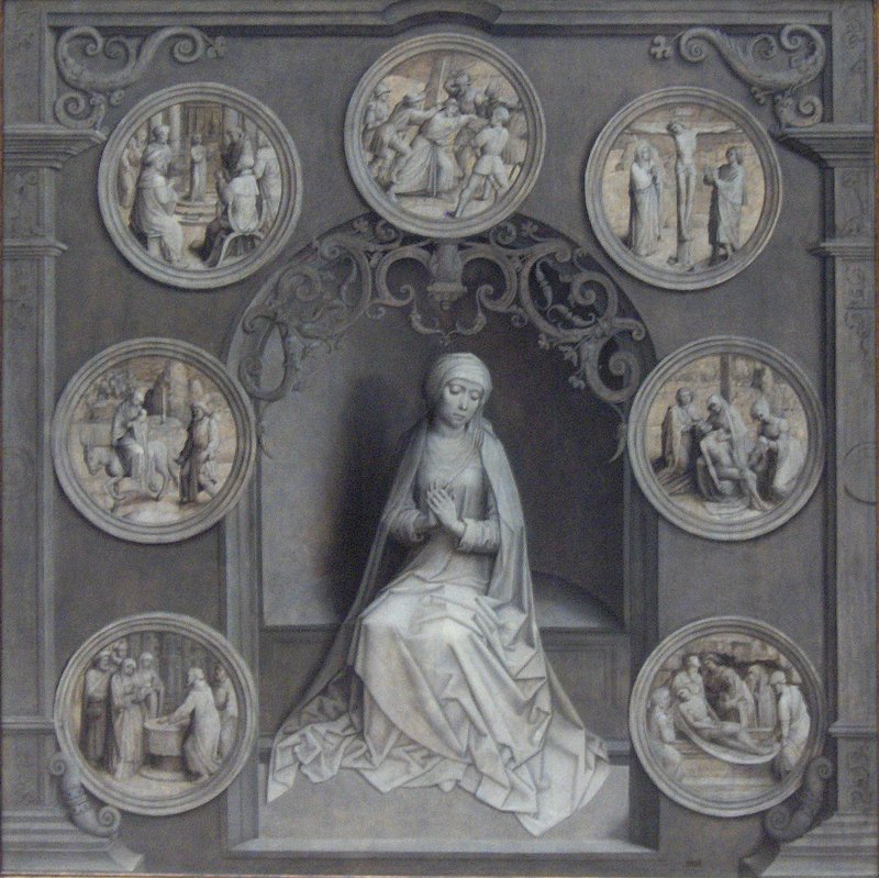 “María rodeada por los Siete Dolores”. (Wikipedia)