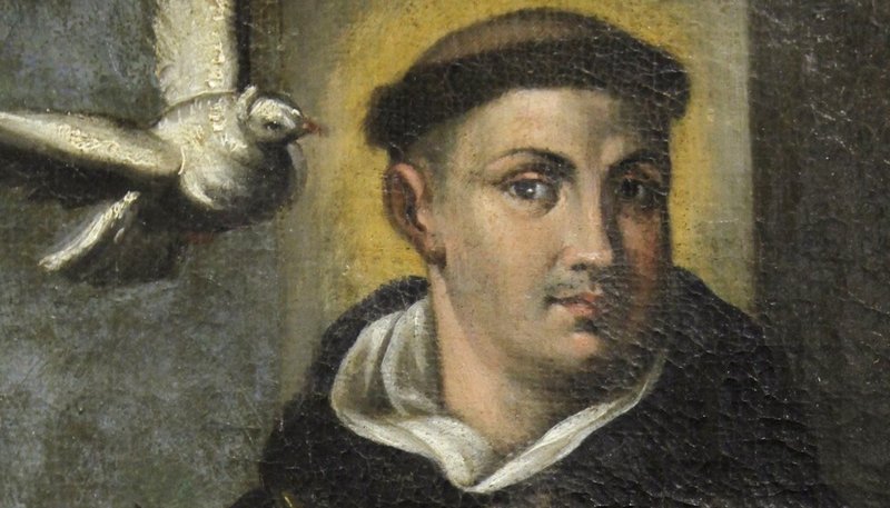 Santo Tomás de Aquino aparece representado en una pintura en la Casa de Estudios Dominicanos de Washington. (Foto OSV News/Nancy Wiechec)
