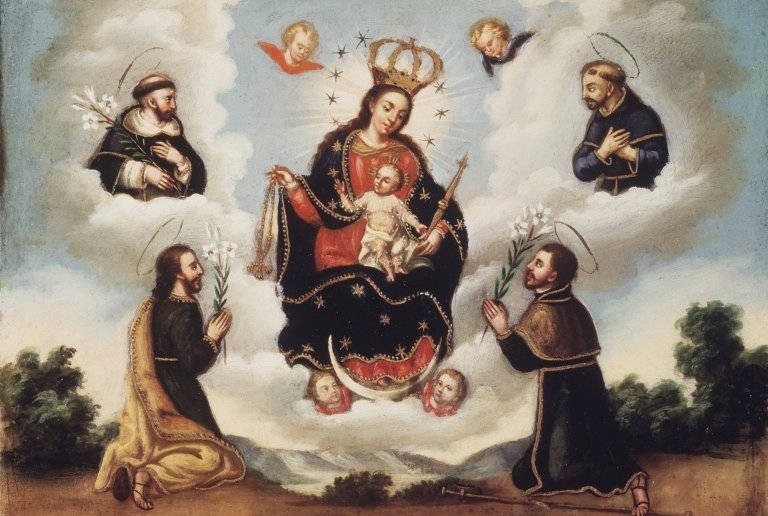 Nuestra Señora del Rosario con santos, artista desconocido. Museo de Brooklyn. (Wikimedia Commons)