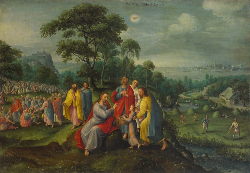 “Feeding the Five Thousand,” by Marten van Valckenborch, 1535-1612, Flemish.