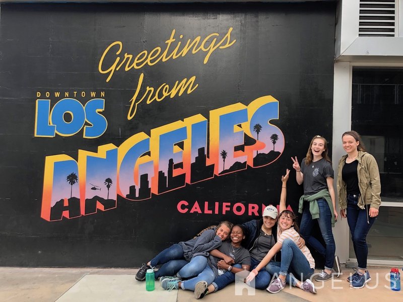 Klaire Denny, Alexis Finnell, Sarah Hollcraft, Janise Williams, Sarah Lynch, and Genevieve Michaud stop to take a photo after completing a street route in Los Angeles. COURTESY CHRIST IN THE CITY