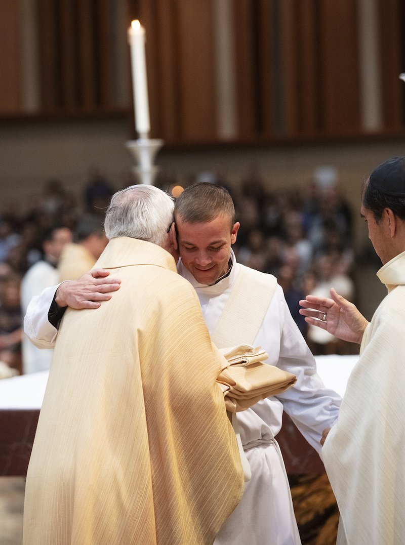 New priests Brian Humphrey, José María Ortiz, Miguel Ángel Ruiz, Luther Diaz, Emmanuel Delfin, and Louis Sung were ordained by Archbishop José H. Gomez on Saturday, June 1, at the Cathedral of Our Lady of the Angels. VICTOR ALEMÁN/ANGELUS NEWS