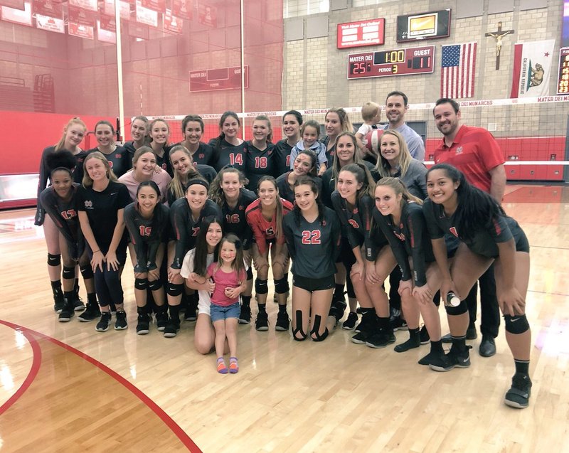 Mater Dei's volleyball team poses before their game against Sierra Canyon last weekend. Their win guarantees their spot in the Division 1 finals this year. (PHOTO COURTESY MATER DEI ATHLETICS TWITTER)