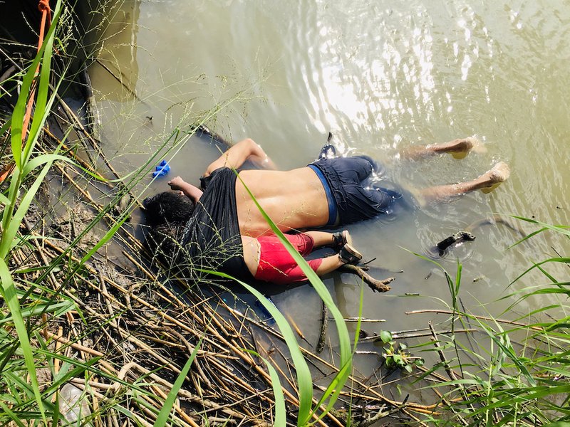 The bodies of Salvadoran migrant Oscar Alberto Martinez Ramirez and his 23-month-old daughter, Valeria, are seen June 24, 2019, after they drowned in the Rio Grande in Matamoro, Mexico, while trying to reach the United States. (CNS photo/Reuters) See POPE-MIGRANT-DEATH June 26, 2019. Editors: Note graphic content.