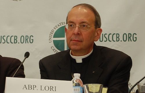 Archbishop William E. Lori takes part in a press conference at the USCCB's Fall General Assembly in Baltimore on Nov. 11